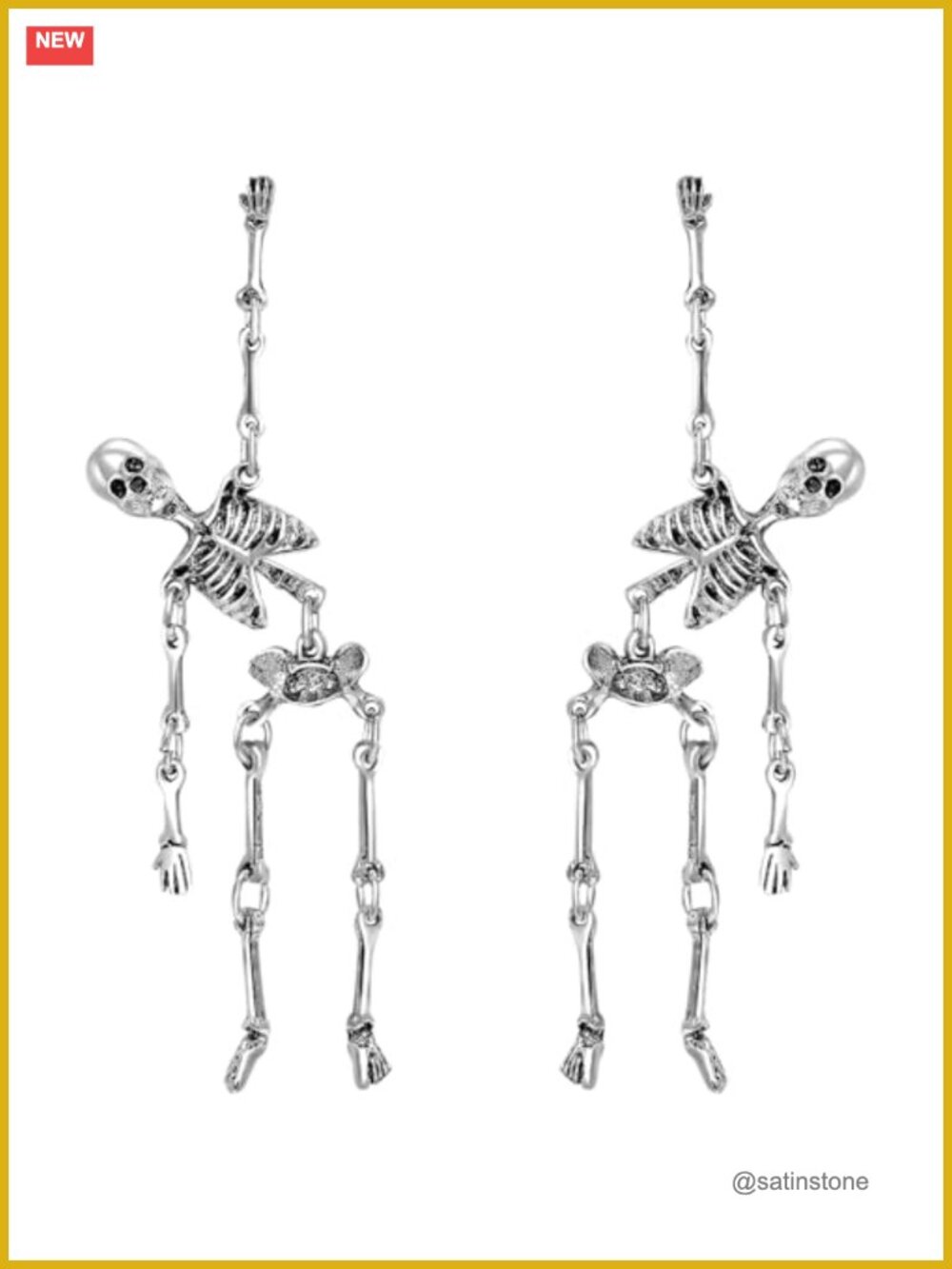 Articulated Skeleton Dangle Earrings Silver-Tone Gothic Skull Drop Jewelry
